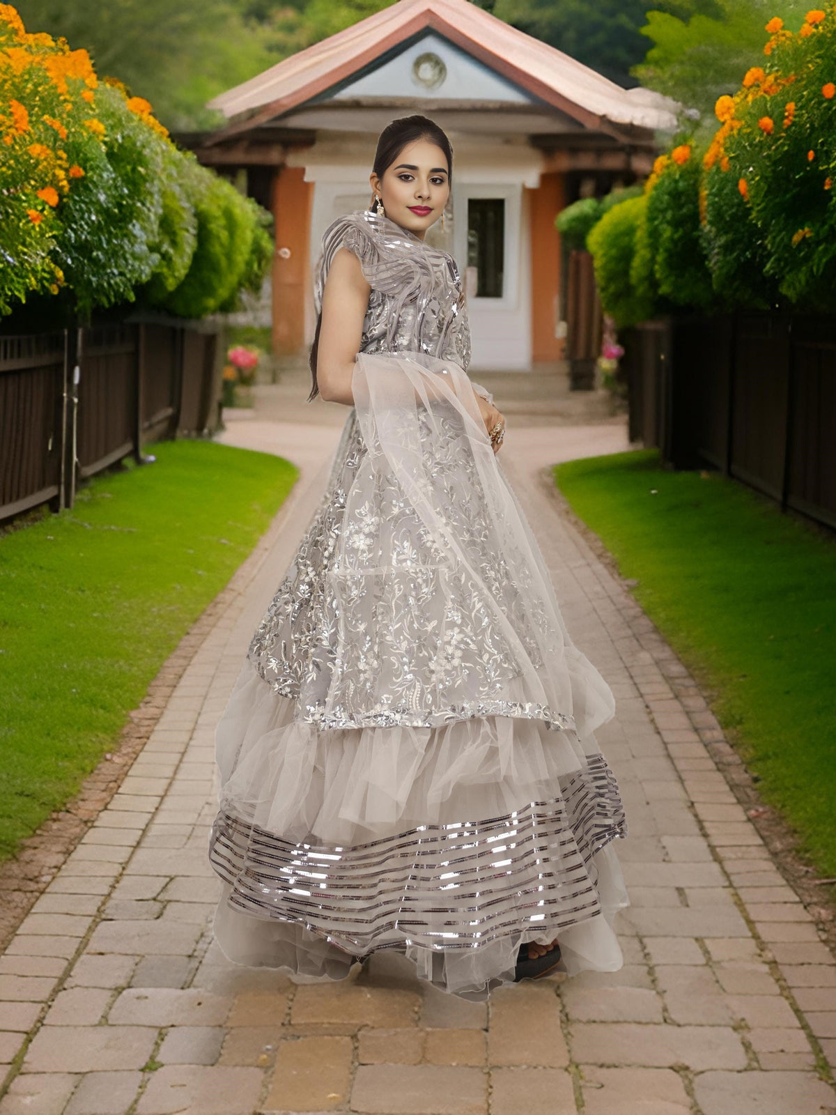 Sequins & Embroidered Lehenga Choli Set