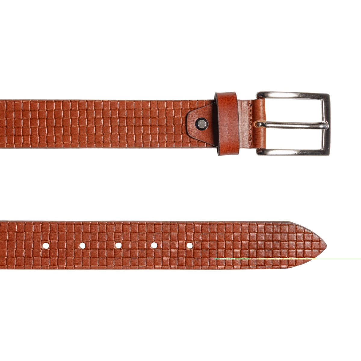 RB4028S | Men's Belt with Allover Print, Made in Italy in Genuine Vegetable-Tanned Leather. Satin Silver Buckle. Cognac Color. Dimensions: 125 x 3.5 x 0.5 cm (waistline 110 cm)