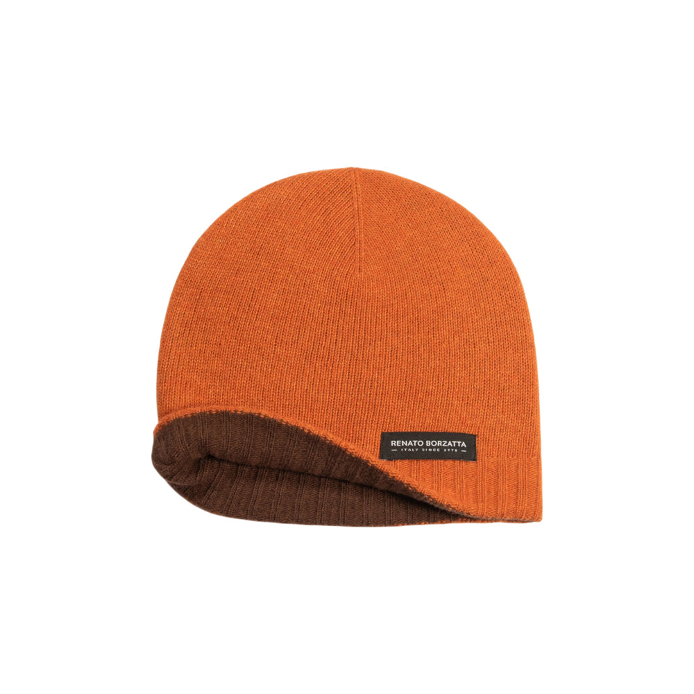 RB5008IC | COURMAYEUR - Unisex Double-Sided Knit Beanie Made in Italy. Color: Paprika/Cocoa