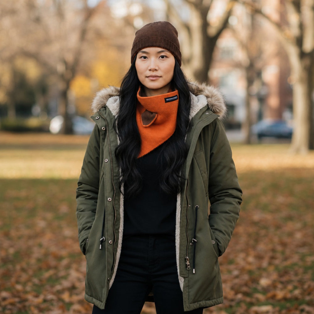 RB5008IC | COURMAYEUR - Unisex Double-Sided Knit Beanie Made in Italy. Color: Paprika/Cocoa