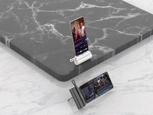 Carregador portátil Techancy 5000mAh, TF2778, cabo de carregamento 2 em 1 iP+Type-c com suporte para telemóvel, preto