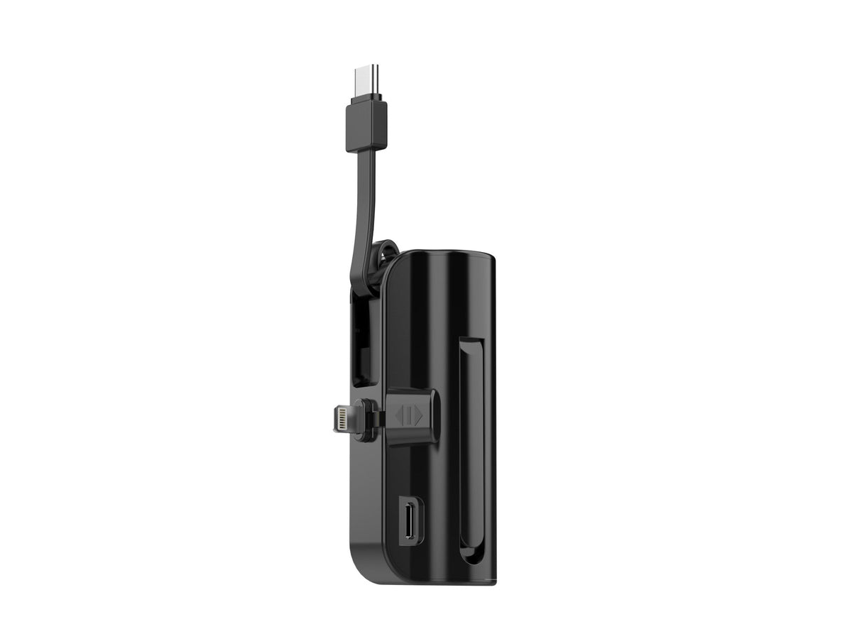 Carregador portátil Techancy 5000mAh, TF2777, cabo de carregamento 2 em 1 iP+Type-c com suporte para telemóvel, preto