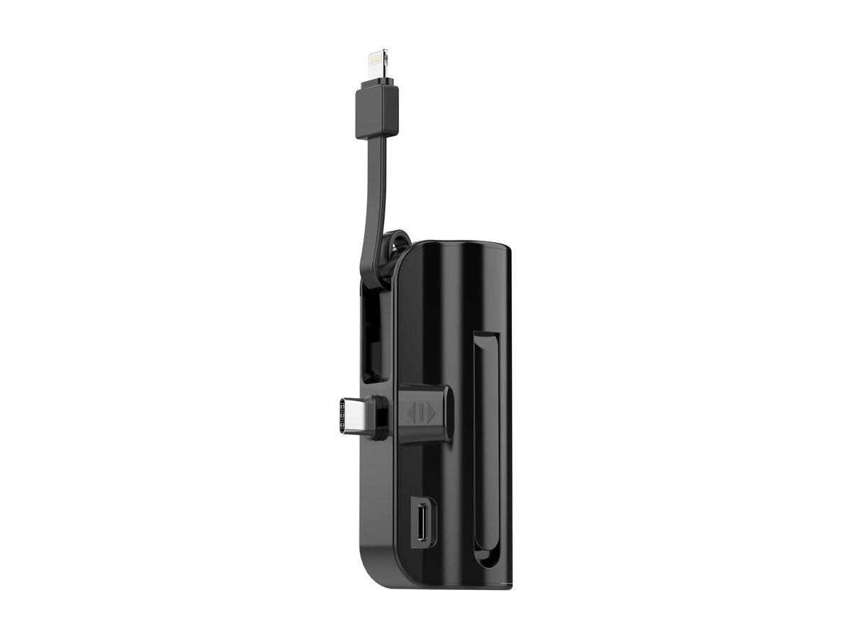Carregador portátil Techancy 5000mAh, TF2778, cabo de carregamento 2 em 1 iP+Type-c com suporte para telemóvel, preto